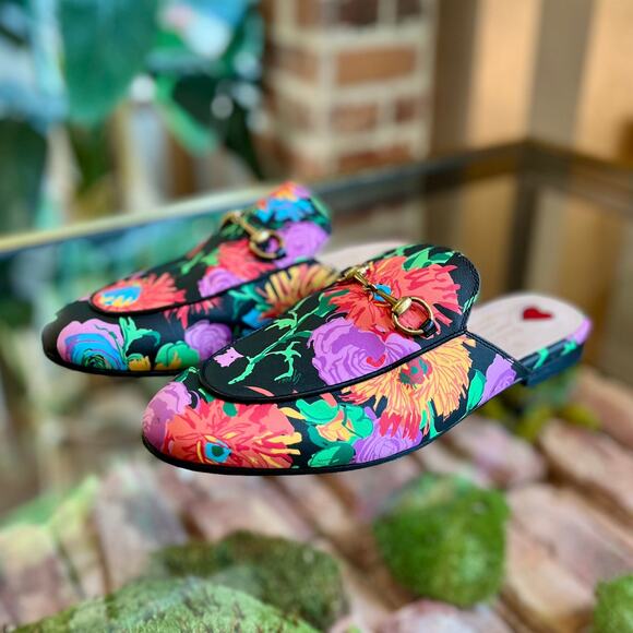 GUCCI X KEN SCOTT Princetown Floral Leather Mule Loafer SZ 38.5(8.5US) - Picture 1 of 4